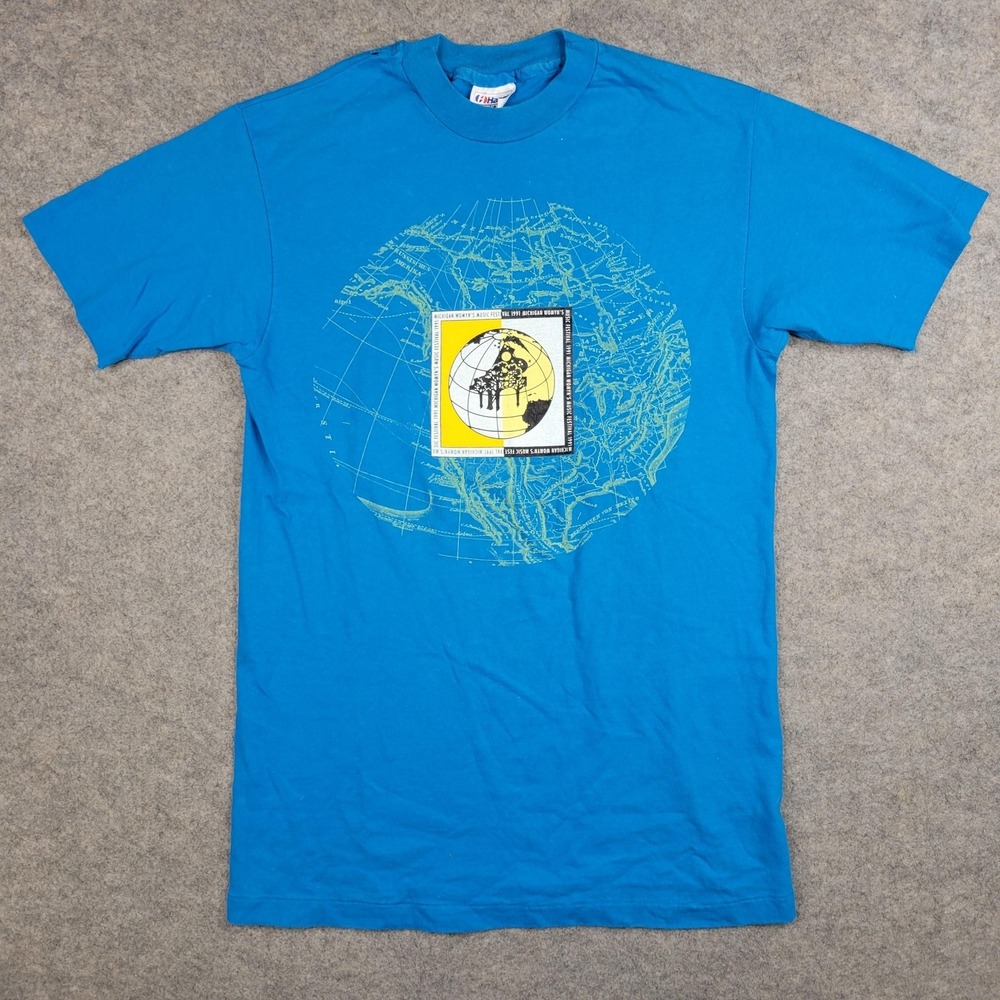 Vintage Michigan‎ Womyn's Music Fest Shirt Mens Medium Blue 1991 Hanes Tee